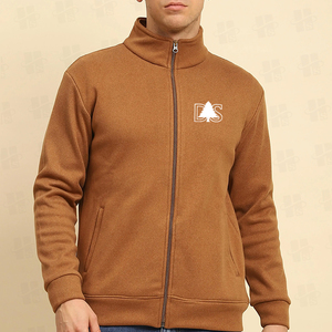 Sweat-shirt zippé pour homme de haute qualité, coupe classique, en polaire, décontracté, uni, avec logo brodé personnalisé, fermeture éclair intégrale, vente en gros - Product Image 3
