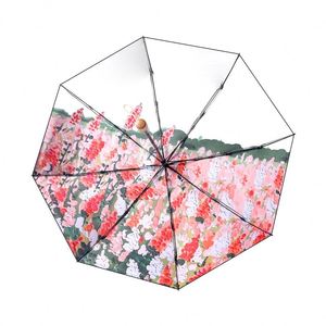 Nouveau mini parapluie publicitaire manuel à cinq plis, double couche, protection UV, style japonais, poignée en bois massif, portable, idéal pour les cadeaux promotionnels - Product Image 1