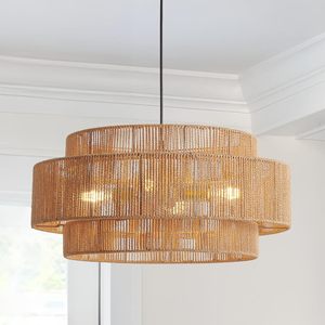 Candelabro moderno de ratán con base E26 con <span class=keywords><strong>cuerda</strong></span> de lino, lámpara de techo colgante transfronteriza para sala de estar, Cocina, Restaurante, tamaño medio - Product Image 1
