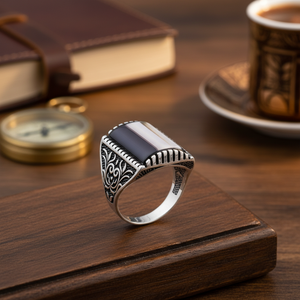 Triangle Shape Onyx Gemstone Authentic <b>Men</b> <b>Ring</b> Turkish Wholesale Handmade 925 Sterling <b>Silver</b> for <b>Men</b> - Product Image 3