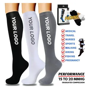 免费包装免费样品15-20毫米汞柱男士压缩袜护士医疗运动压缩袜膝高筒袜