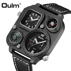 OULM Overs ize Square Watch Herren Quarz Analog uhr Einzigartige kreative Herren uhren Top Brand Luxus 2 Zeitzone Pilot Armbanduhren