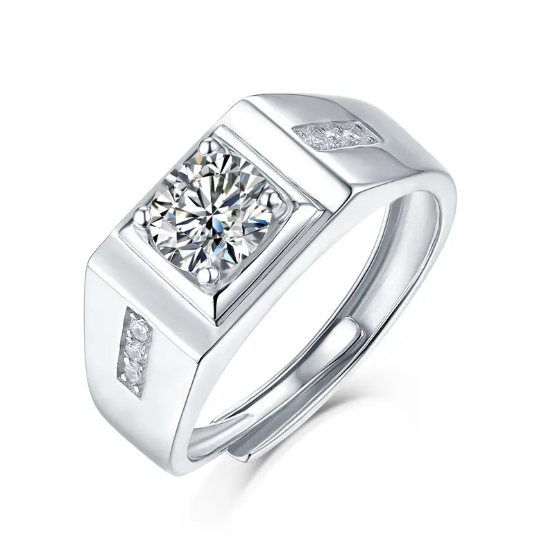 Hot Verkopen Rijke Vierkante Mannen Trendy Mode Moissansite Zilveren Sieraden Mode Zilveren Sieraden Ring
