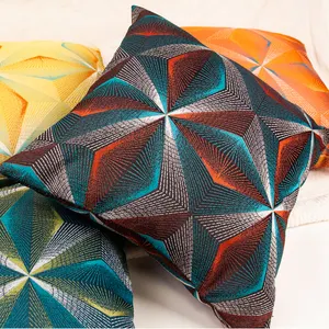 Sarung Bantal Bordir Geometris Modern Oranye Mewah Sarung Bantal Rajutan Penutup Bantal untuk Sofa