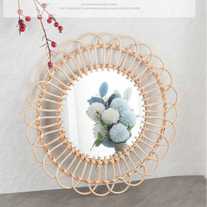 <b>Round</b> Woven Rattan <b>Wall</b> <b>Mirror</b> With Silver Lens For Bedroom Decorative Use - Product Image 1