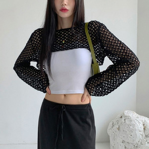 Blouse décontractée sportive pour <span class=keywords><strong>femme</strong></span>, style vacances estivales, avec empiècements en maille distinctifs, lacets, découpes et déchirures, protection solaire - Product Image 3