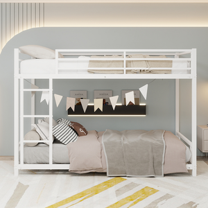 Двухъярусная кровать в стиле модерн середины века, регулируемая, металлическая, с двумя односпальными кроватями, усиленная металлическая решетка для взрослых, детей и подростков - Product Image 2