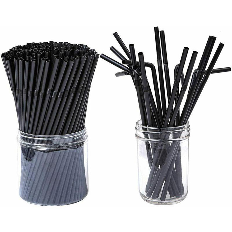 6x240mm Black Disposable Flexible Plastic Straw