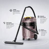 Aspirateur industriel électrique eau et poussière, double cyclone, moteur 1400W, filtre HEPA, sans sac, extracteur de poussière pour le travail du bois