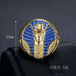 2025 새로운 블루 오일 드롭 이집트 피라미드 파라오 헤드 스테인레스 스틸 반지 남성용 18K 골드 PVD 도금 패션 고급 보석 뜨거운 - Product Image 4