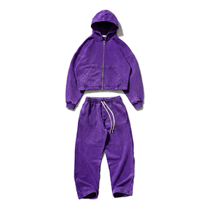 Conjunto de Sudadera con Capucha y Pantalones Anchos Personalizados para Fabricantes de Ropa Deportiva, Diseño Exclusivo, Estampado, Cremallera, Tejido Grueso, Tallas Grandes Unisex, Estilo Hip Hop - Product Image 5