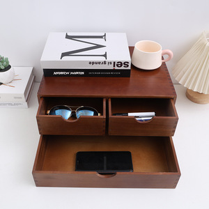 Wooden Desktop Storage <b>Box</b> With Drawers For Jewelry And <b>Small</b> Items Rectangle Standing Type Multi Layer Organizer - Product Image 3