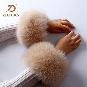 Zdfurs Chất Lượng Cao Chính Hãng Fox Fur <span class=keywords><strong>Cuff</strong></span> Cánh Tay Ấm Hơn Cổ Tay Vòng Đeo Tay Găng Tay Cho Phụ Nữ Đồng Bằng Phong Cách Mùa Đông Phụ Kiện - Product Image 4