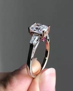 14K White Gold 3CT Moissanite Three Stone Classic Engagement Ring with Elegant Hidden Halo Wedding Anniversary Jewelry Gift - Product Image 4