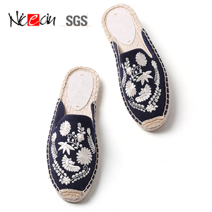 Custom emboriery בד מקרית גבירותיי שטוח יוטה femmes גומי סוליות עבור דק סנדלי נעלי בד נעלי נשים - Product Image 4