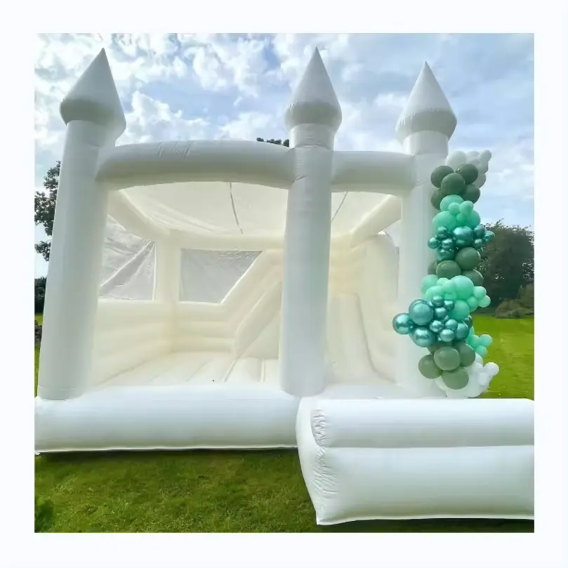 Commercial white bounce castle white inflatable bouncer with slide Kids bounce house for party rental