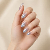 T1756 Kaixin Vente Chaude Faux Ongles à Presser Brillants Bleu Sourire Forme Ovale Longue, Bleu Français Nacré Lumineux pour Nail Art - Fournisseurs