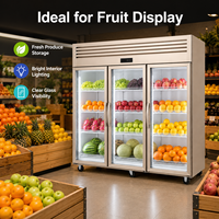 3-deurs glazen koelvitrine voor fruit en dranken, met dubbele koeling (lucht & direct) 2-8 ℃   Supermarkt