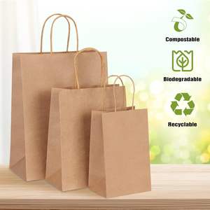 Sacs en papier kraft marron et blanc avec poignées adaptés aux sacs à provisions de petites entreprises - Product Image 4