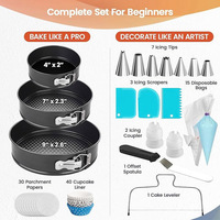 Kit de décoration de gâteaux, ensemble de moules à gâteau à fond amovible en acier au carbone, 102 pièces, niveleur de gâteau, spatule à glaçage, grattoirs, douilles à pâtisserie, matériel de pâtisserie