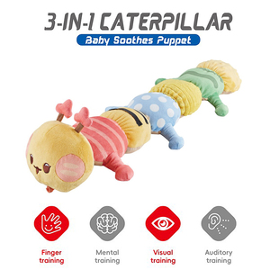 Peluche 3-en-1 en forme de chenille pour bébé, jouet apaisant, marionnette en peluche pour l'éveil des enfants, confort pour nouveau-né, jouet de développement doux - Product Image 2