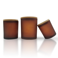 Pot à bougie en verre ambre mat pour la fabrication de bougies Pot à bougie en verre 210ml 300ml 420ml avec couvercle en bois