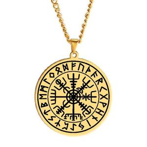 Collar con Colgante <span class=keywords><strong>de</strong></span> Acero Inoxidable Color Negro y Dorado con <span class=keywords><strong>Runas</strong></span> <span class=keywords><strong>Vikingas</strong></span> <span class=keywords><strong>de</strong></span> Protección, Brújula Vegvisir, Talismán, Grabado Láser - Product Image 5