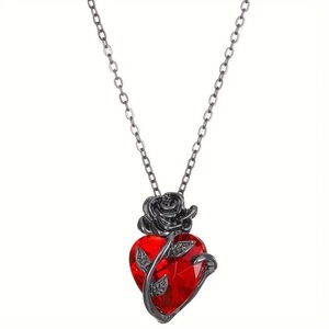 Collana con Ciondolo a Forma di Cuore in Stile Gotico Scuro, Tema <span class=keywords><strong>Amore</strong></span>, Design a Rosa in Miniatura, per Uomini e Donne - Product Image 6