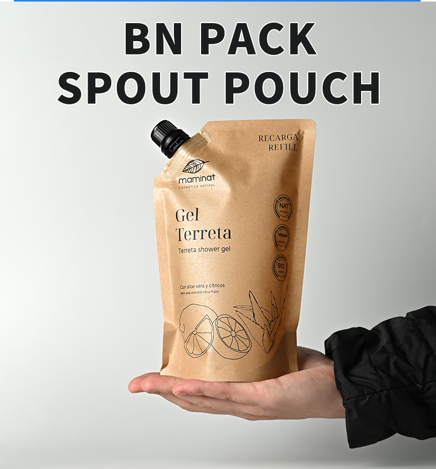 Eco Friendly 500ml Refill Kraft Paper Spout Pouch Liquid Packaging Pouch