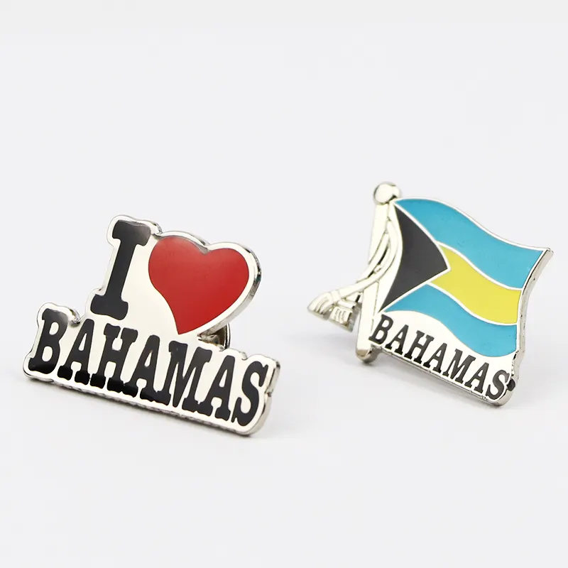 Broche de esmalte bahama, lembranças de logotipo personalizado, dourado, bonito, de metal, epóxi, de segurança, com botão