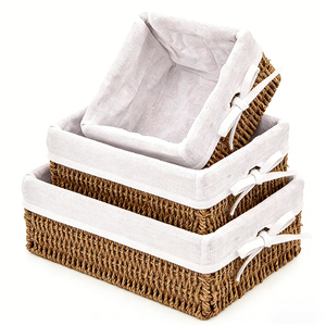 Decorative Seagrass Weave Storage <strong>Basket</strong> Seaweed Storage <strong>Basket</strong> Magazine Water Hyacinth <strong>Basket</strong> - Product Image 2