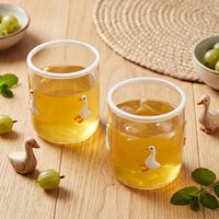Ensemble de verrerie OrtusHome White Goose Icon - Verres à vin/jus sans pied de 500 ml, réutilisables, design mignon, lavables au lave-vaisselle, pour café/cocktail