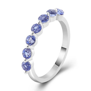 Anillo de Zafiro Cultivado en Laboratorio, Corte Redondo, 18K, Sólido, Personalizado por Xi Qing, Anillo de Boda de Media Eternidad - Product Image 2
