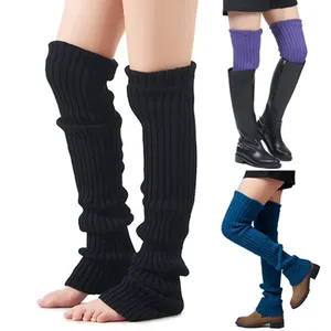 Женские зимние вязаные теплые чулки выше колена в рубчик, длинные носки без ног, гетры для женщин