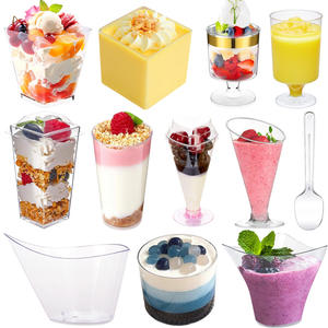 أكواب بلاستيكية شفافة صغيرة مستديرة متعددة الأحجام للحلويات مع ملاعق للمقبلات والبودينغ والموس والفواكه - Product Image 1