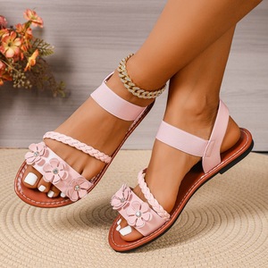 Sandalias Romanas Planas de Verano para Mujer, con Apliques Florales, Banda Elástica en el Tobillo, Talla Grande, para Uso Diario, Playa y Aire Libre - Product Image 3