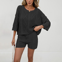 Ensemble tricoté décontracté pour femme, style européen et américain, anti-plis, couleur unie, col rond, maille torsadée, collection Printemps/Été 2026
