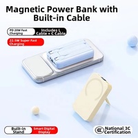 Banco de Energía Inalámbrico Magnético de 10000 mAh con Logotipo Personalizado, Cargador Portátil de Carga Rápida de 22.5 W con Soporte para Teléfono y Cable USB-C