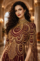 Robe de soirée de luxe élégante à col haut, ornée de perles et de cristaux, longue robe de soirée en dentelle, robe traditionnelle musulmane Jalabiya Abaya
