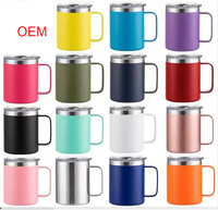 Mug à café en acier inoxydable de 12 oz avec poignée, tasse à double paroi isolée sous vide, revêtement en poudre mate, gobelet de voyage, logo personnalisable