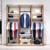 Meubles de magasin de vêtements : Armoire murale à cadre en bois, rail de suspension, table îlot de présentation, CE ETL, vente en gros pour boutiques et détaillants