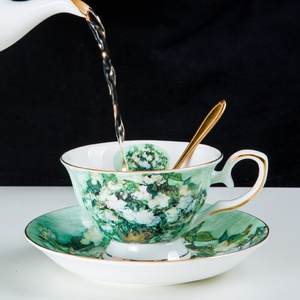 Van Gogh Oil Painting White Rose Gold Edge Kitchen Accessories Ceramic Coffee <b>Tea</b> <b>Set</b> - Product Image 3