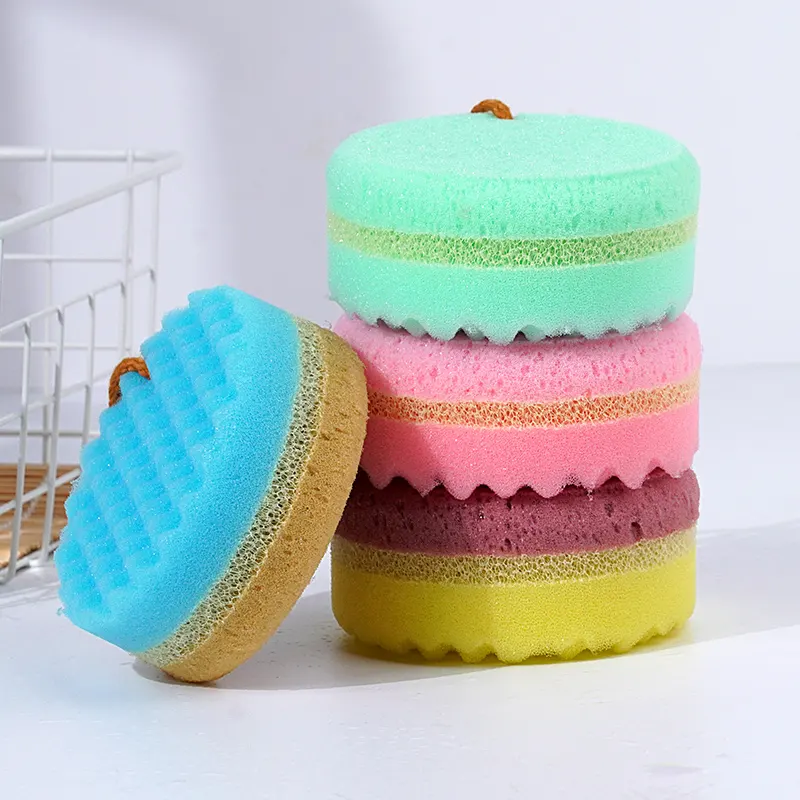 Colorful three-layer wave-shape composite high double-sided effective decontamination body skin bath cleaning sponge