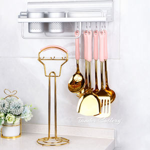 طقم أدوات طبخ ومطبخ ذهبي من 6 قطع بمقابض سيراميك جديدة، مجموعة أواني من الفولاذ المقاوم للصدأ، أدوات منزلية - Product Image 4