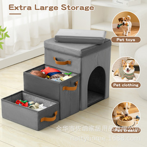 Escabeau pliable pour chats et chiens, gris, avec poignée, 34x76x44 cm, mobilier pliable pour animaux de compagnie - Product Image 2