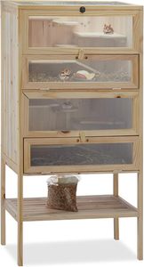 Gabbia per criceti a <span class=keywords><strong>4</strong></span> livelli in legno di pino con porta trasparente e ripiano portaoggetti per uso domestico come habitat per piccoli animali - Product Image 6
