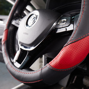   Accesorios Universales Ecológicos para Automóviles, Funda de Cuero Genuino Negra para <span class=keywords><strong>Volante</strong></span> de Coche, para Automóviles Toyota, Honda, Benz - Product Image 4