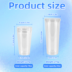 Bicchiere in Acrilico Trasparente a Doppia Parete con Logo Personalizzato, 16oz 24oz, con Cannuccia <span class=keywords><strong>e</strong></span> Coperchio - Product Image 2