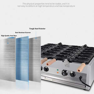 Machine à Taiyaki électrique à double rangée, 12 moules, 6 kW, acier inoxydable, 50-300 ° C, pour les restaurants de cuisine de rue et les pâtisseries - Product Image 3