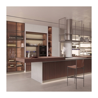 Meuble d'angle de cuisine avec vitrine en verre, finition mélaminée noyer brun, pour appartement